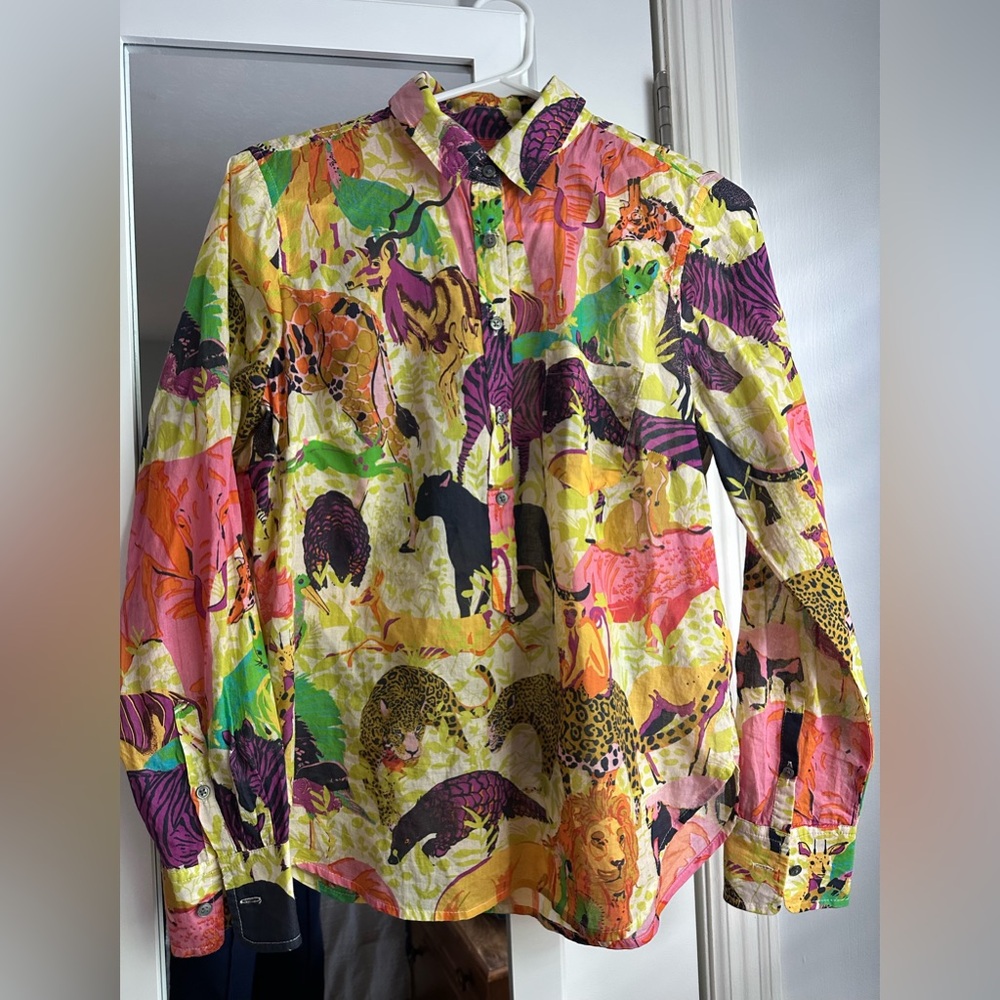 J. Crew Multicolor Ratti Safari Animal Print Lightweight Popover Shirt